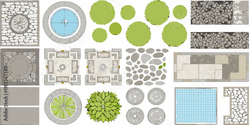 An aerial view collection of various ground textures and patterns