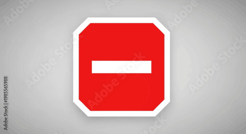 Red octagon sign with horizontal white bar indicating no entry in vector style on gray textured backdrop; isolated road safety attention alert