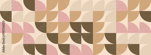 A seamless repeating pattern featuring quarter circles and squares in muted tones of pink, beige, and brown, evoking a sense of calm and sophistication