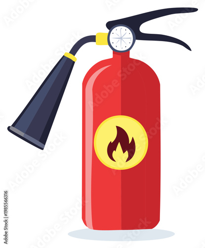 Red fire extinguisher illustration with flame icon for safety and emergency concepts