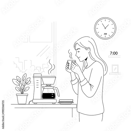 woman enjoying morning coffee in kitchen