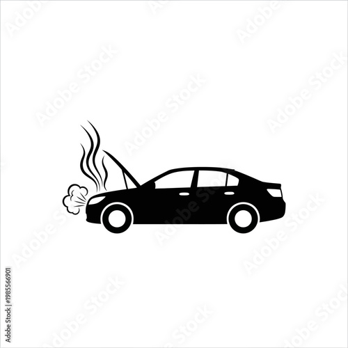 Car trouble, broken vehicle, overheating engine, automotive issue, black silhouette