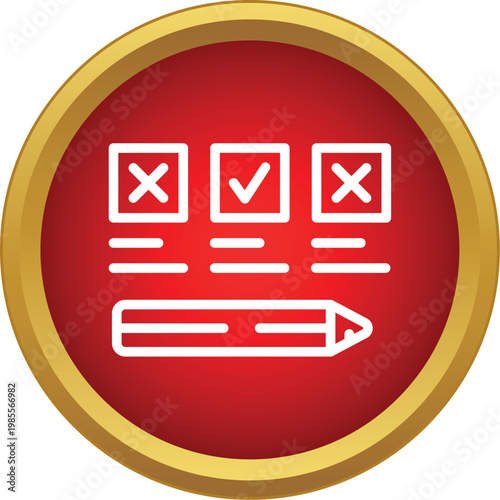 Red and gold icon showing a form with checkmarks and a pencil