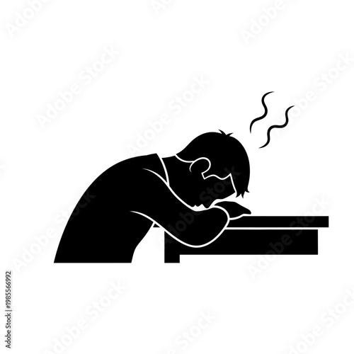 Tired man, sleeping at desk, exhausted businessman, fatigue