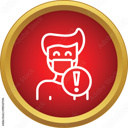 Person icon wearing a medical mask with an exclamation mark, indicating caution and protection