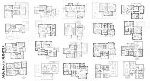 Collection of Architectural Floor Plans for Residential Buildings.