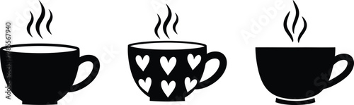 Coffee cup icon set black and white beverage icons for design and illustration