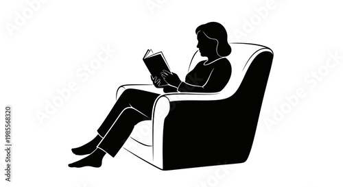 Woman Sitting on Chair Reading Book.