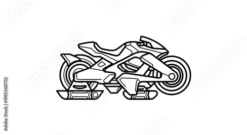 Futuristic hover bike illustration with sleek design in black and white transportation concept isolated hovercraft style vehicle
