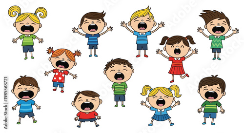 Cartoon children screaming with excitement.
