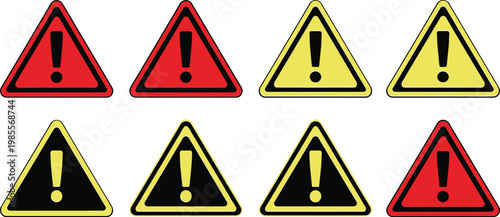 Warning icon set diverse collection of red and yellow alert symbols for safety
