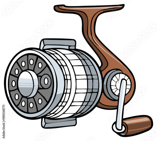 Fishing Reel Equipment Cartoon Illustration Vintage Fly Fishing Reels Accessory