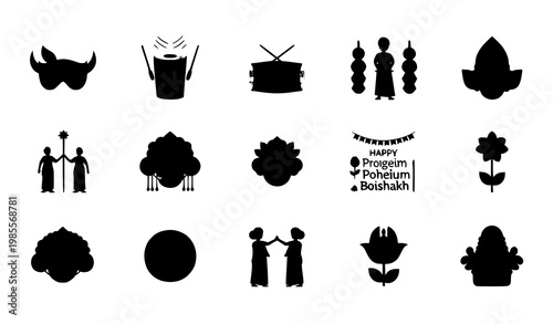Pohela Boishakh icon flat vector Bengali festival symbol set