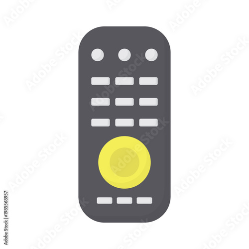 A black digital wireless remote control isolated on white background features an electronic keypad with buttons for modern communication technology and cellular equipment display