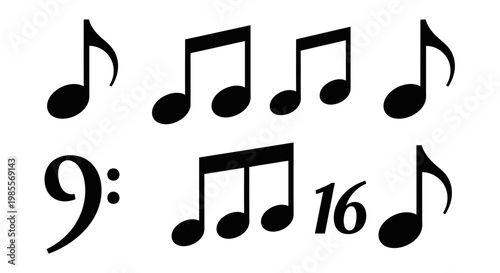 Black music notes on staff paper.