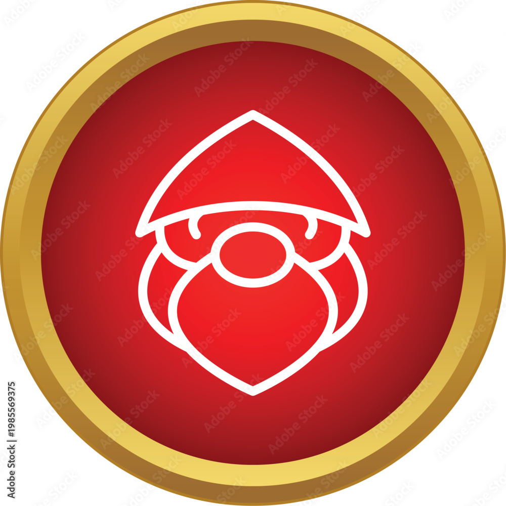 Fototapeta premium Stylized christmas gnome character in red circle with gold border