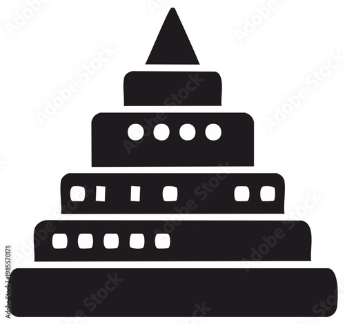 Four Tiered Layered Tower with Geometric Shape, Pyramid Topper, Black and White Minimalist Design