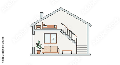 Photos Two-story cross-section house illustration showcasing interior design with livin
