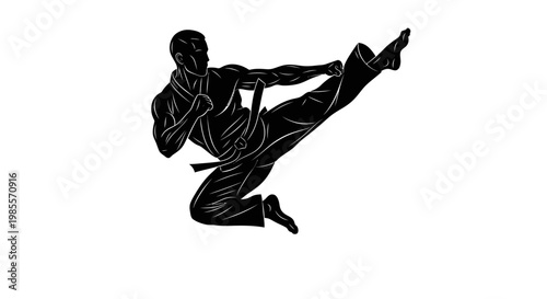 Man performing a karate kick move.