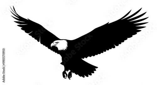 Bald Eagle in Flight Silhouette Profile.