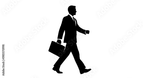 Businessman Walking with Briefcase Silhouette.