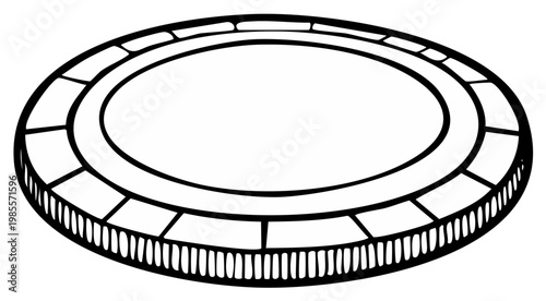Hand drawn outline of a blank coin or poker chip symbol for money finance or game design