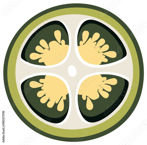 Sliced Green Jalapeño Pepper Cross Section with Seeds Flat Design Vector