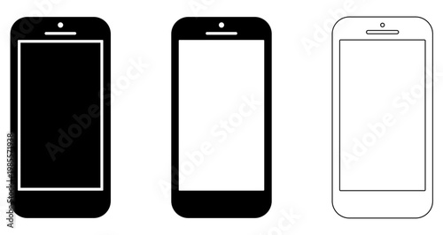 Set of smartphone icons. Minimalist mobile device symbols. Vector illustration of gadgets for interface, isolated on a white background.