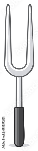 Hand drawn cartoon illustration of a large metal meat carving fork for grilling and cooking