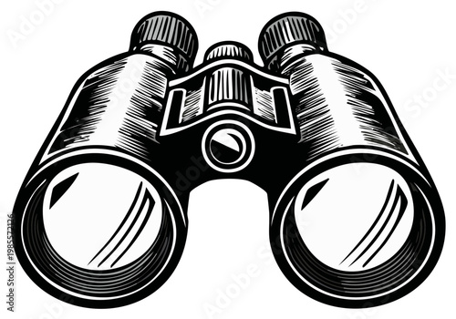 Binoculars Graphic Illustration: Observation Tool for Discovery, Exploration, and Navigation.