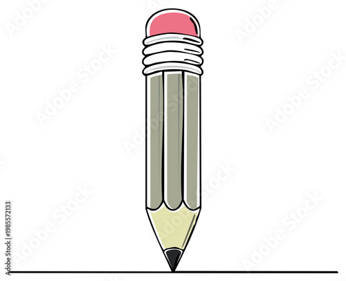Simple cartoon illustration of a graphite pencil with an eraser drawing a straight line