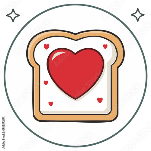Cute cartoon toast with a big red heart jam for a romantic breakfast vector illustration