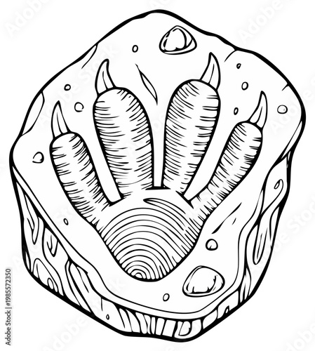 Dinosaur Footprint Fossil Outline in Stone Rock Illustration Graphic Design