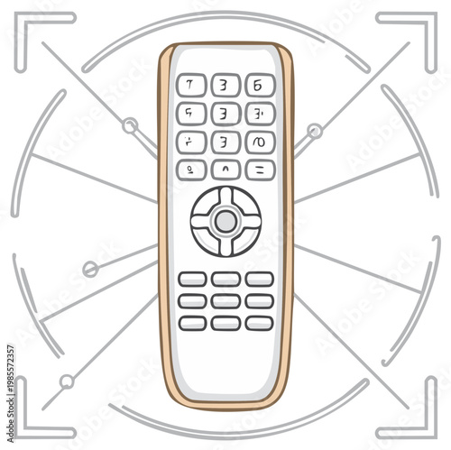 A Hand Drawn Television Remote Control with Numerical Buttons and Navigation Pad