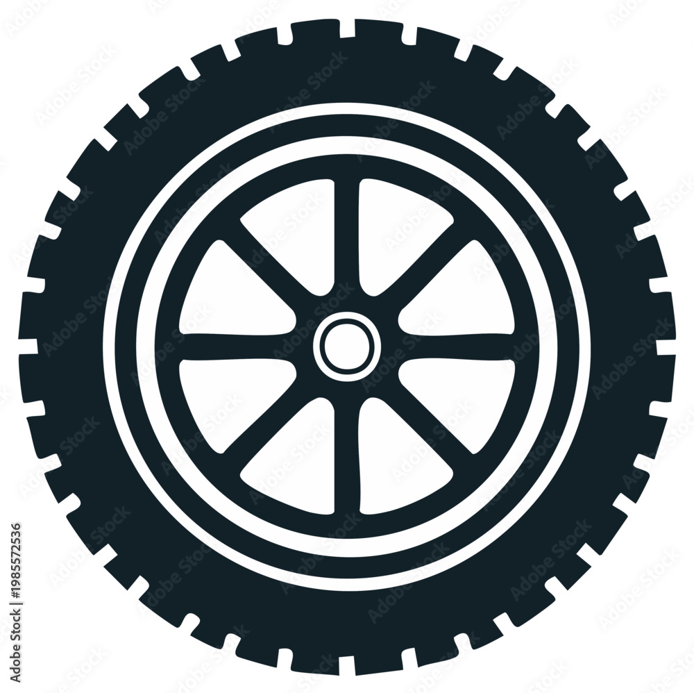 Fototapeta premium Heavy duty tire automotive part solid icon, transport vector round object with tread and wheel for automobile design