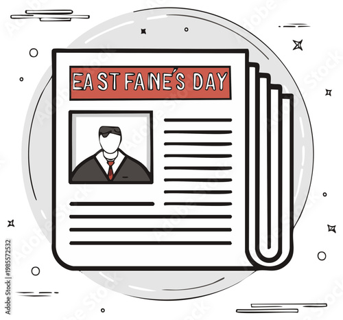 Newspaper headlines celebrating a special day with a formal portrait