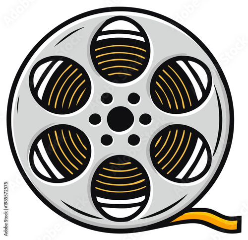 Movie Film Reel with Film Winding Round in Circular Frame for Cinema Motion Picture