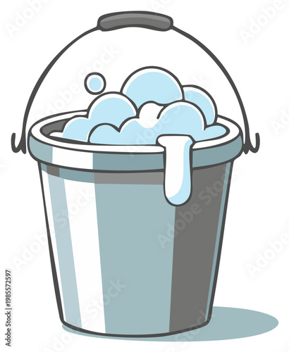 Bucket Filled with Soapy Water Illustration for Cleaning or Home Chores