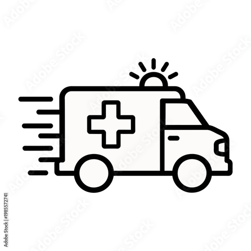 Vector graphic of an ambulance speeding with its lights on.