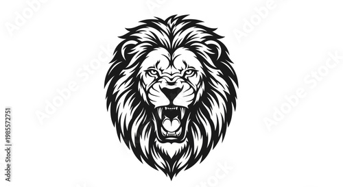 Roaring Lion Head Illustration Closeup.