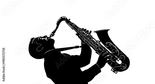 Man Playing Saxophone Silhouette Musician Instrument.