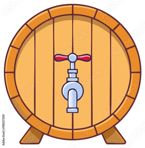 Wooden Barrel with Dispenser Tap Illustration