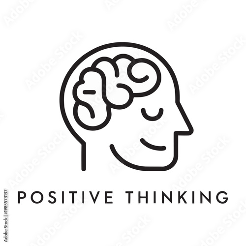 Vector of a smiling head with brain and positive thinking text