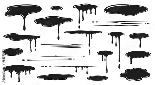 Black ink splatters and drips collection.