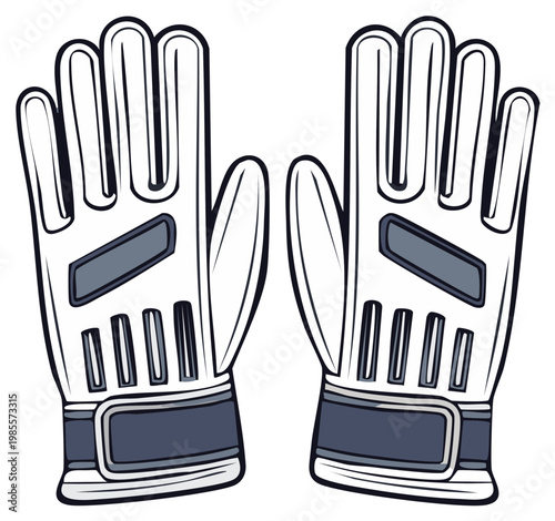 Pair of white and grey protective gloves with strap fastening