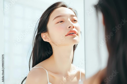 美容, 女性, スキンケア, 化粧品, ビューティー, 若い女性, 美肌, 日本人, アジア人, フェイシャル, メイク, 美容液, 保湿, クリーム, エイジングケア, 美容医療, エステ, 美容クリニック, 肌ケア, ナチュラルメイク, 透明感, ツヤ肌, モデル, 笑顔, ポートレート, クローズアップ, リラックス, 癒し, 健康的, 美白, コラーゲン, ヒアルロン酸, アンチエイジング