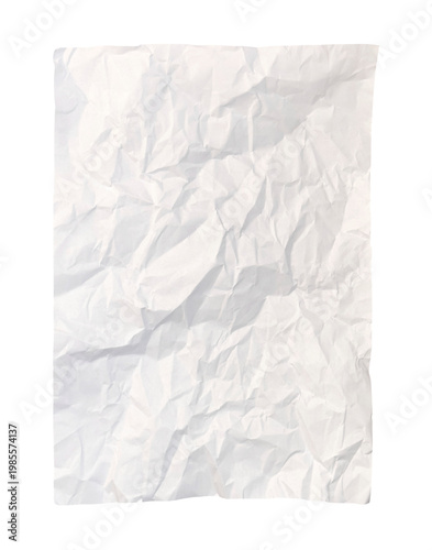 White crumpled paper sheet isolated on transparent background