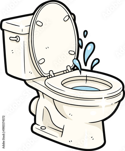 Cartoon Toilet with Overflowing Water