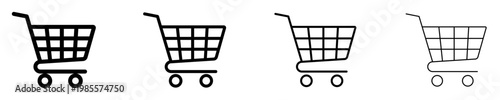 Set of linear shopping cart icons with different stroke weights. Minimalist symbols of online shopping, e-commerce, and retail. Vector illustration.