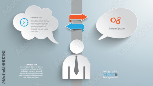 Business Communication Infographic with Speech Bubbles and Bidirectional Idea Exchange